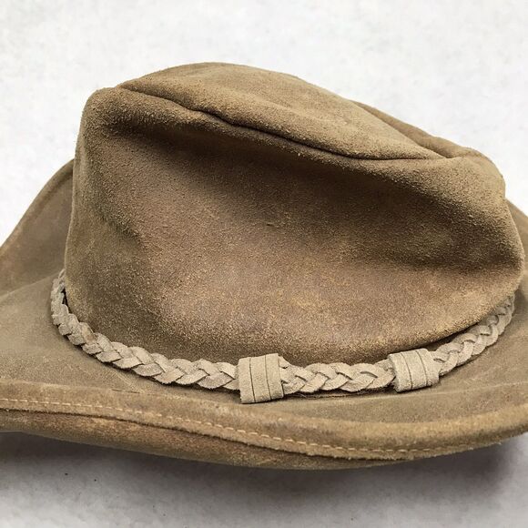 MINNETONKA Leather Stetson Fedora Men L Brown Braid Strap Western Outback - Picture 5 of 12